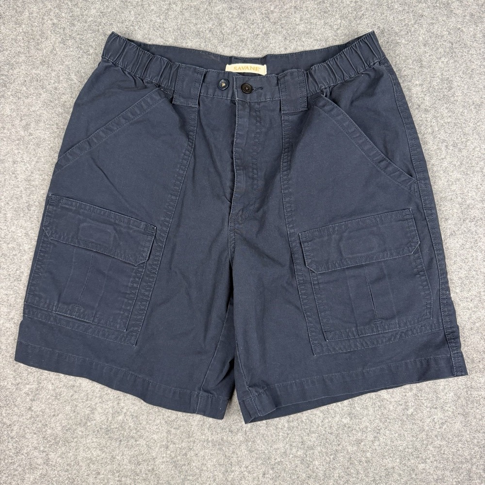 Savane Men's Comfort Elastic Waist Cargo Shorts Sz 32 Navy Blue Hiking Casual